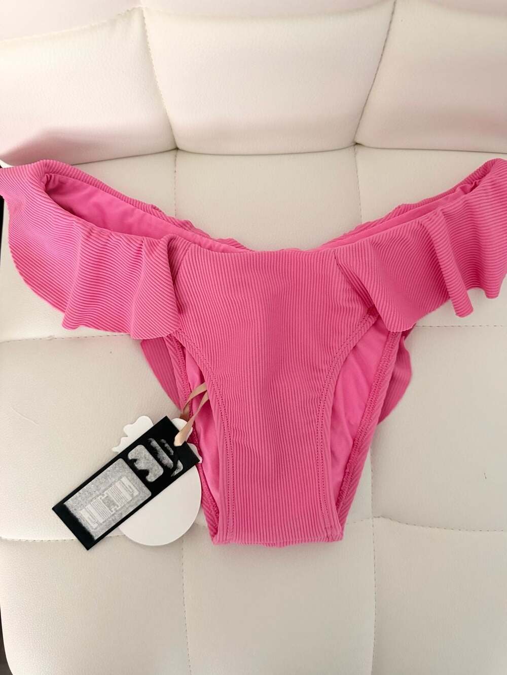 Fella Swim Otis Ribbed Ruffle Bikini Bottom in Pink